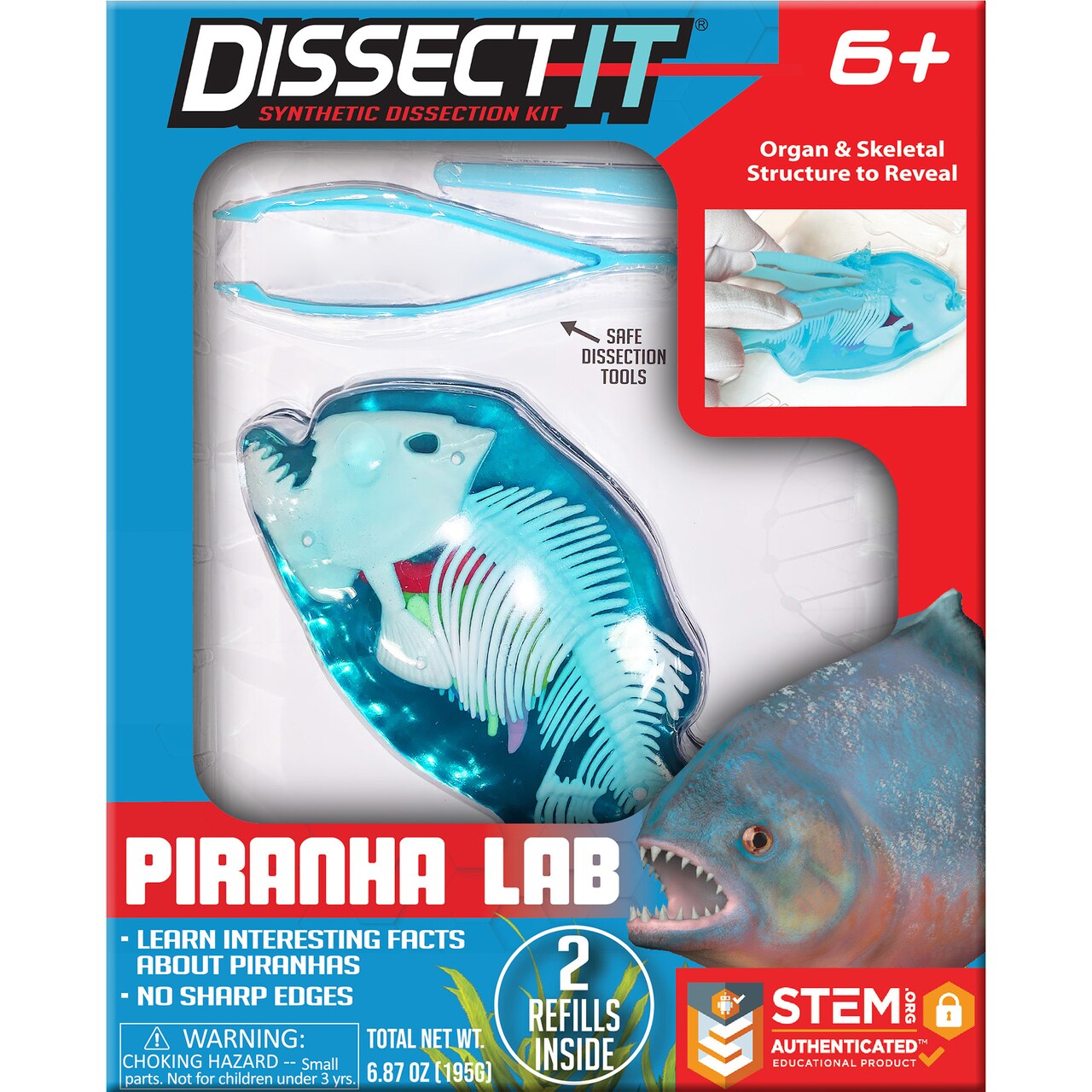 Dissect-It: Piranha Lab - Synthetic Dissection Kit, Realistic & Safe, STEM Learning Guide, Animal Science Kit, Biology, Top Secret Toys, Kids Ages 6+